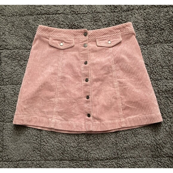 Divided Corduroy Mini Skirt Womens 10 Pastel Pink Button Front Preppy Academia - Picture 1 of 6